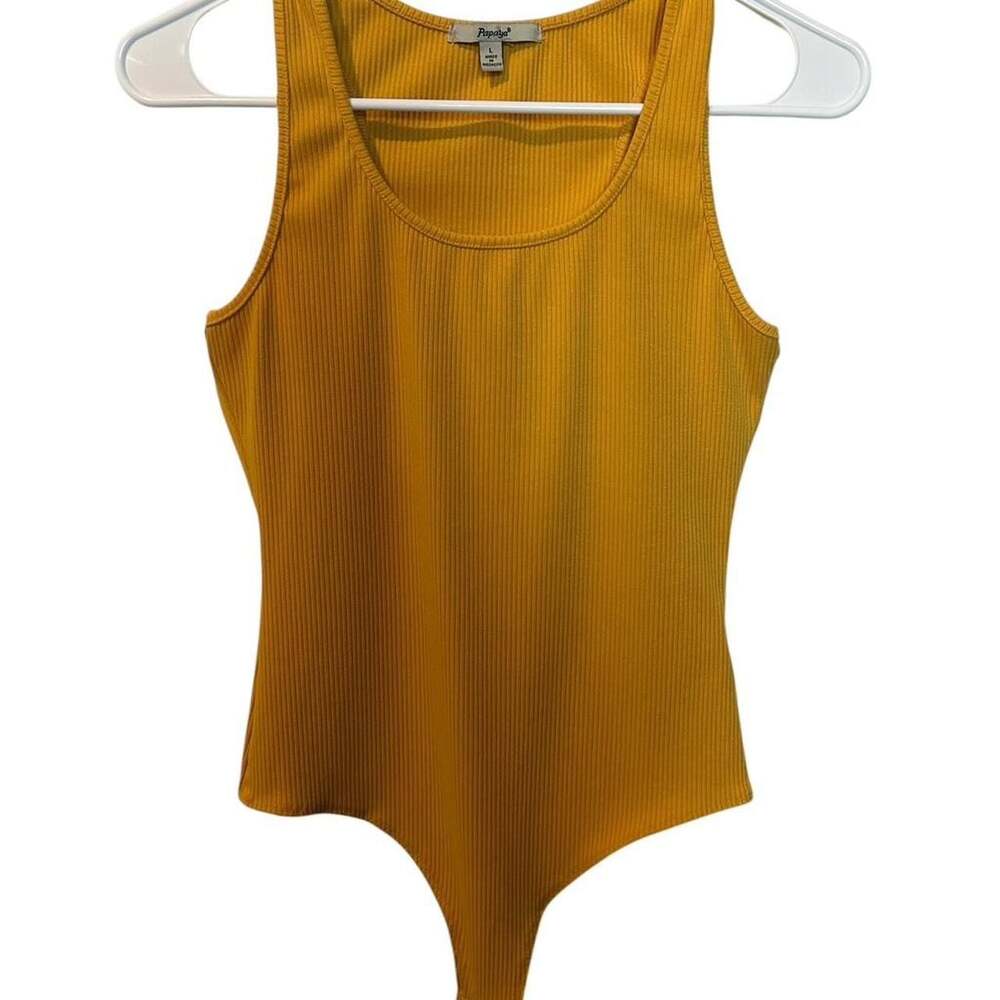 Papaya Mustard Yellow Ribbed Racerback Bodysuit